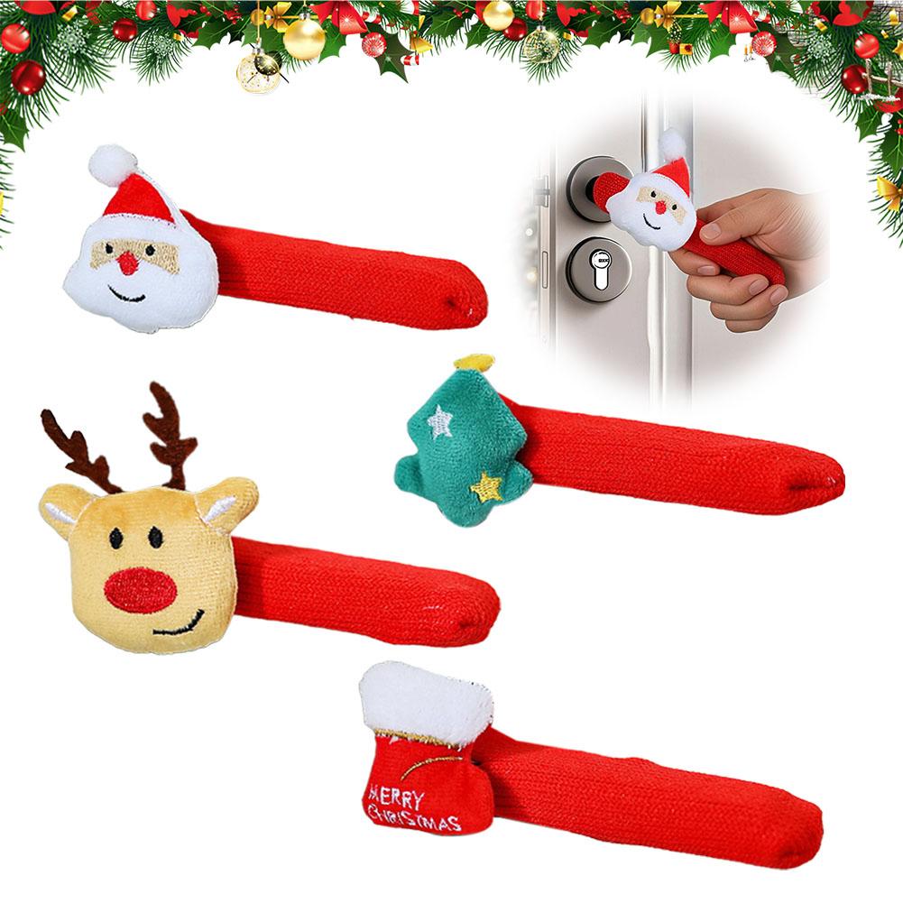 Christmas Decorations Door Handle Covers with Hanging Bells Soft Christmas Decors Xmas Pendant For Family Festives Accessories