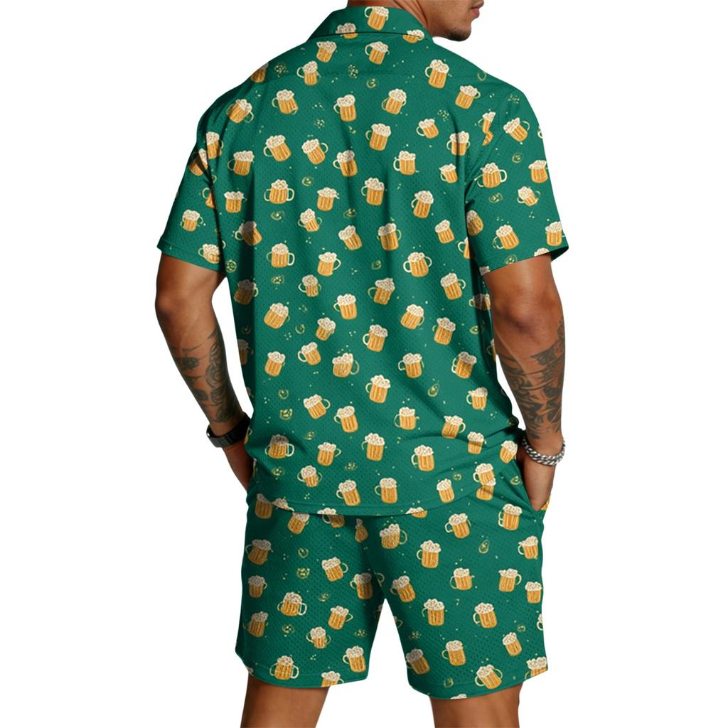 Conjunto Casual de Top Ligero Transpirable Estampado para Hombre y Shorts con Cordón