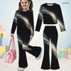Girls Star Printed Round Neck Long Sleeve Top And Flared Pants Two Piece Outfit