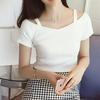 Summer New Korean Version of The Strapless Sling Short-sleeved T-shirt Women's One-neck Strapless Sexy Slim-fit Top