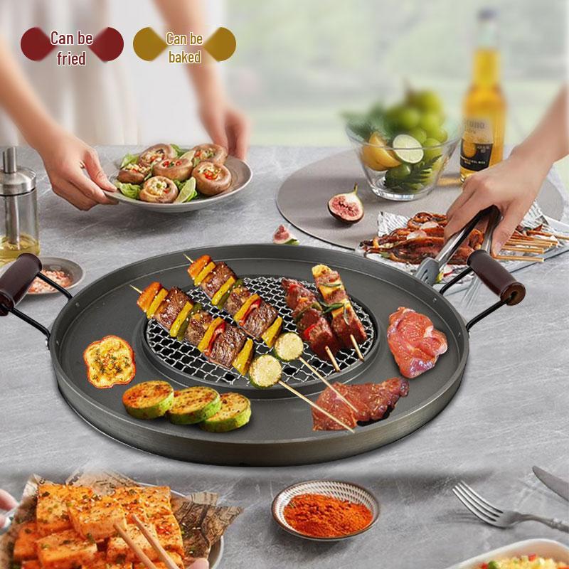 Qiqihar Large Korean Style BBQ Grill - Commercial Cast Iron & Stainless Steel Charcoal Griddle.
