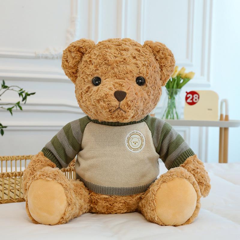 Retro Sweater Bear Plush Toys Children Sleeping Comfort Pillow Grab Machine Doll Home Decoration Gift