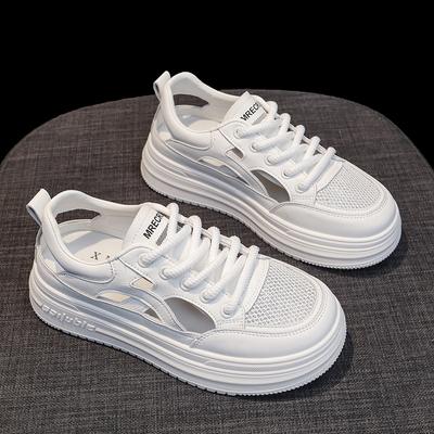 Sac en Cuir Tête Sandales de Sport Chaussures à Trous pour Femmes Été Nouveauté Maille Creuse Respirante Semelle Épaisse Chaussures Blanches