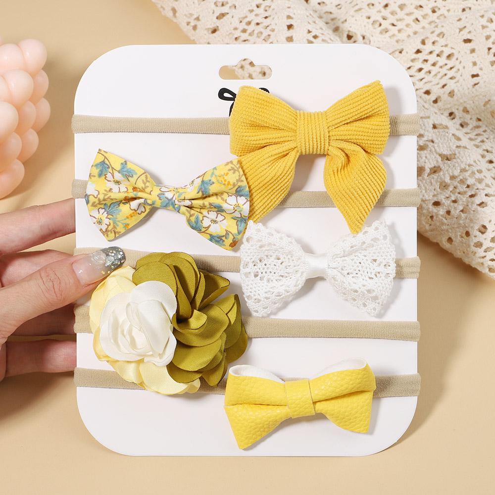 5Pcs/Set Newborn Elastic Nylon Hair Bands Solid Lace Bows Baby Headband For Girls Turban New Headwear Kids Hair Accessories Gift