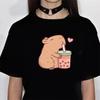 Funny Anime Dolphin T-shirt Women's Polyester Material Round Neck Short Sleeve Women's Anime Clothing Kapibala Cartoon Pattern Top