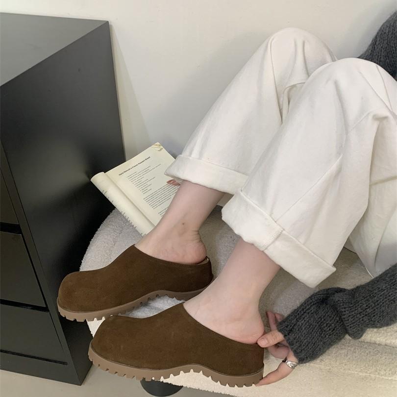 Japanese Shoes Women's 2025 Spring New Outer Wear Thick-soled Japanese Bag Head Half Slippers Lazy One Pedal Women's Shoes