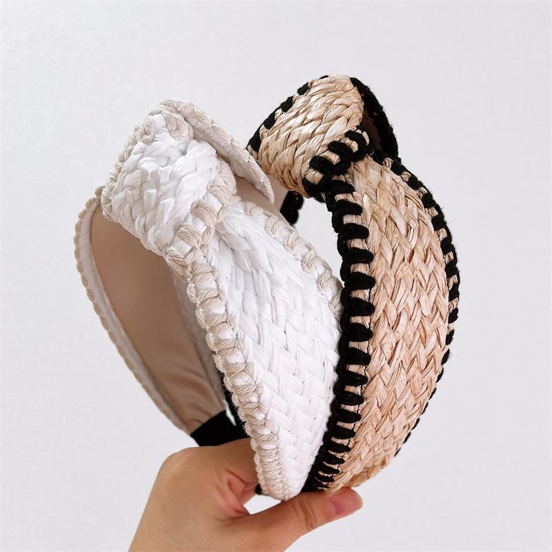 Popular Raffia Knotted Headband Women Ladies Casual Shopping Headpiece Wide Female Hairbands