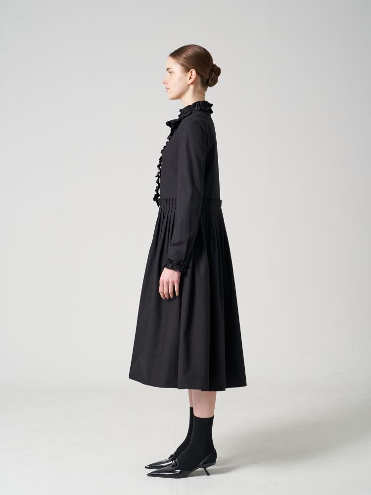 Seutyudiopolaenkeompeoni Poplin Pleated Ruffle Midi Dress