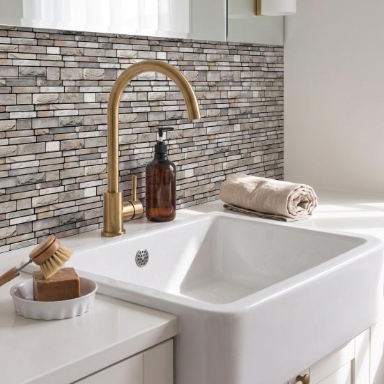 Wall Renovation Stickers Peel And Stick Backsplash, 3D Brick Panels, Self Adhesive Heat Resistant Stove Cover Tile, Faux Stone Wallpaper, On