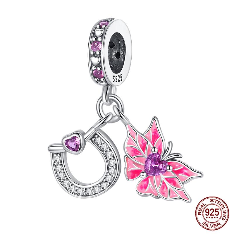 Copper Pink Collection Heart Shape Charm Beads For Brand Original Bracelet Diy Jewelry Gift