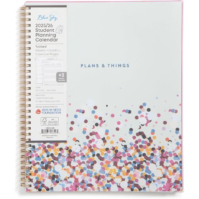 Blue Sky 2025-2026 Weekly and Monthly Academic Year Student Planner Calendar, July 2025 - June 2026, 8.5  x 11 , Flexible Cover, Wirebound, Laminated 8.5  x 11