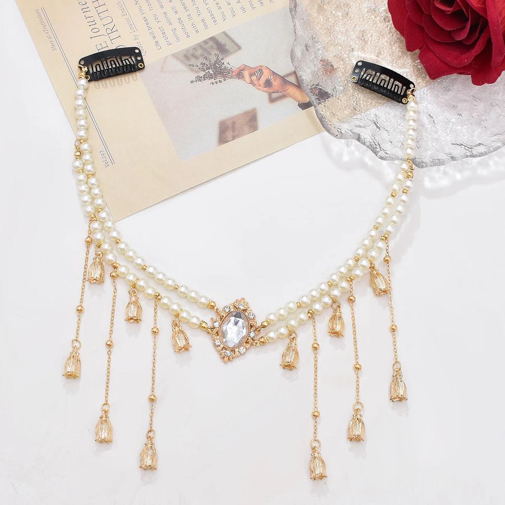 Exotic White Pearl Headwear Lily of The Valley Head Chain Versatile Unique for Women Retro Ethnic Style Hair Chain High-end Feel