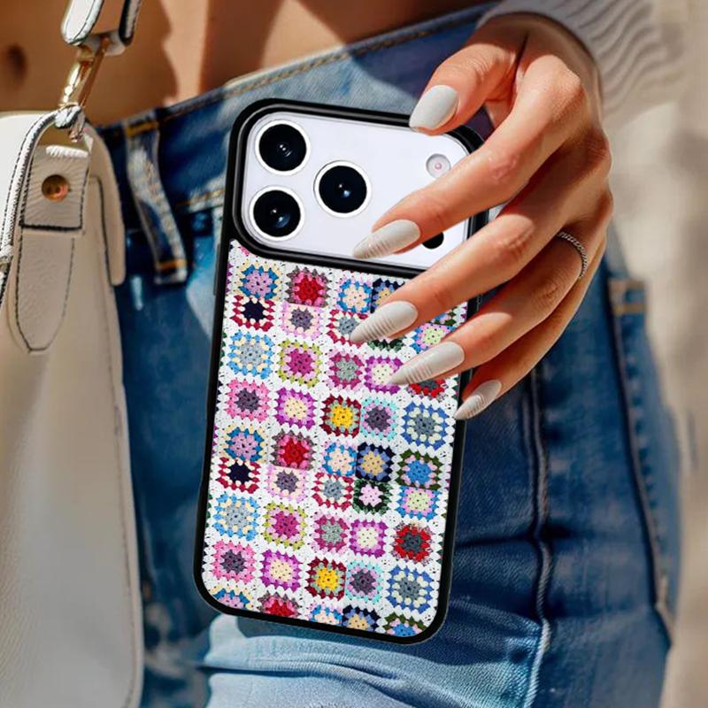 Granny Square Crochet Phone Case For iPhone 17 Air 14 15 13 12 Max Cover For Apple 14 15 16 16e 11 Pro Max Plus