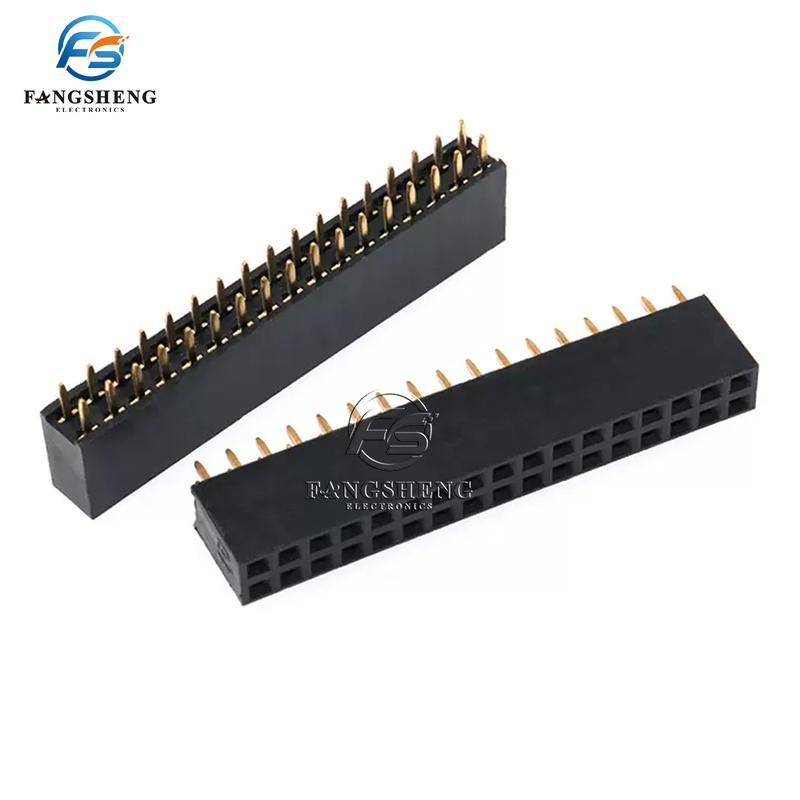 10pcs 2.54mm Double Row Straight Female 2-40P Pin Header Socket Connector 2x2/3/4/5/6/7/8/9/10/12/14/16/18/20/25/32/40Pin 2.54mm