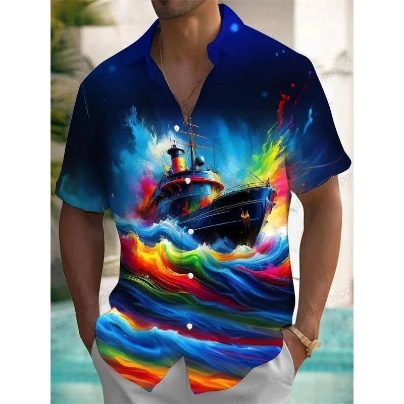 Moon Star Hawaiian Shirt Men Women Fashion Casual Hawaiian Sea Shirts Short Sleeve Button Blouse Festive Holiday Tops