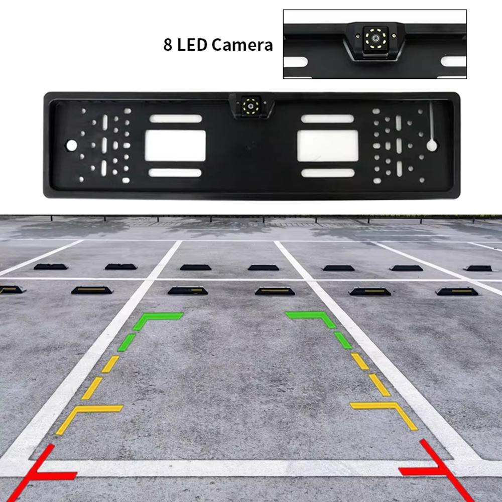 European License Plate Frame with 8-LED Night Vision AHD 1080P Wide Angle Car Rear View Camera for Reverse Parking