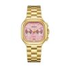 Women's S Elegant Dress Watch with Golden Stainless Steel Band Square Green Dial Waterproof Quartz Wristwatch with Luminous Hand