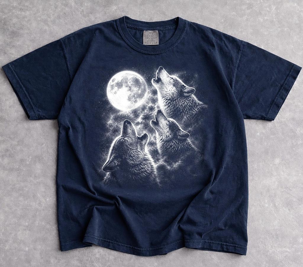 Howling Wolves Vintage Graphic Tee, Wolf Moon Comfort Colors Shirt, Streetwear T-Shirt