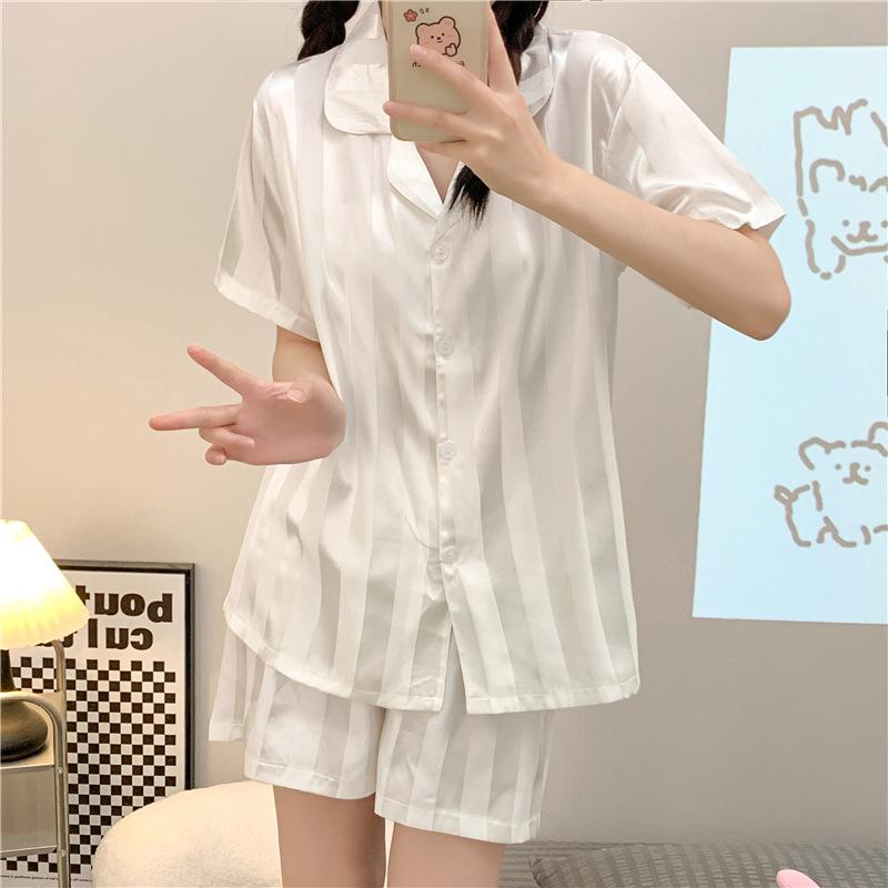 Ice Silk Women's Summer Pajama Set - 2024 Short Sleeve Imitation Silk Two-Piece