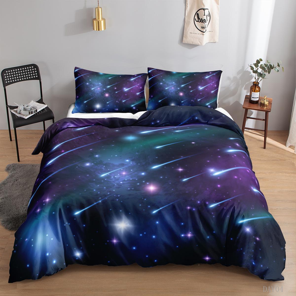 

Комплект постельного белья со звездным принтом, романтический метеоритный пододеяльник, наволочка из 2 или 3 предметов, подходит для детской комнаты для взрослых, мягкое и удобное украшение для дома Baby 100x135cm
