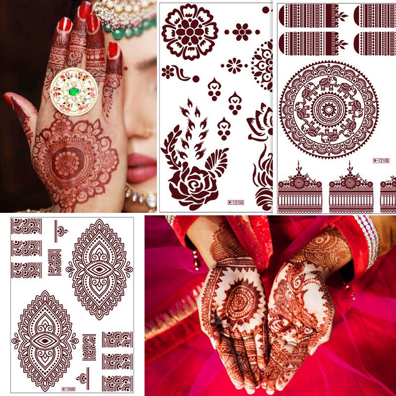Tattoo Sticker North African Henna Brown Red Lace Tattoo Sticker Henna Tattoo