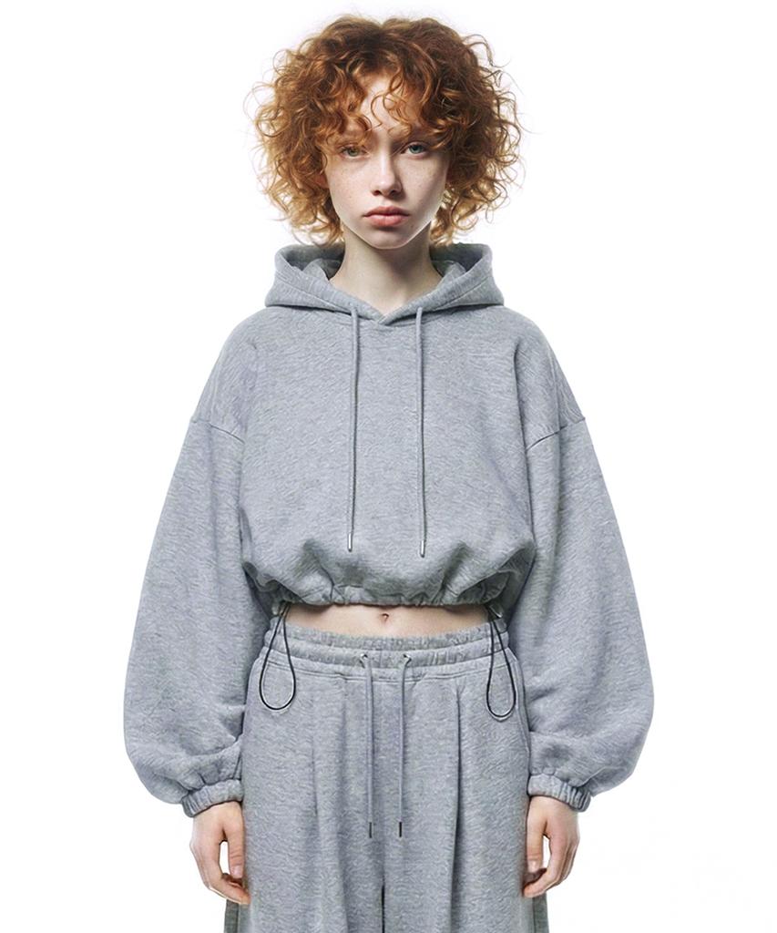 String Oversized Crop Hoodie - Melange