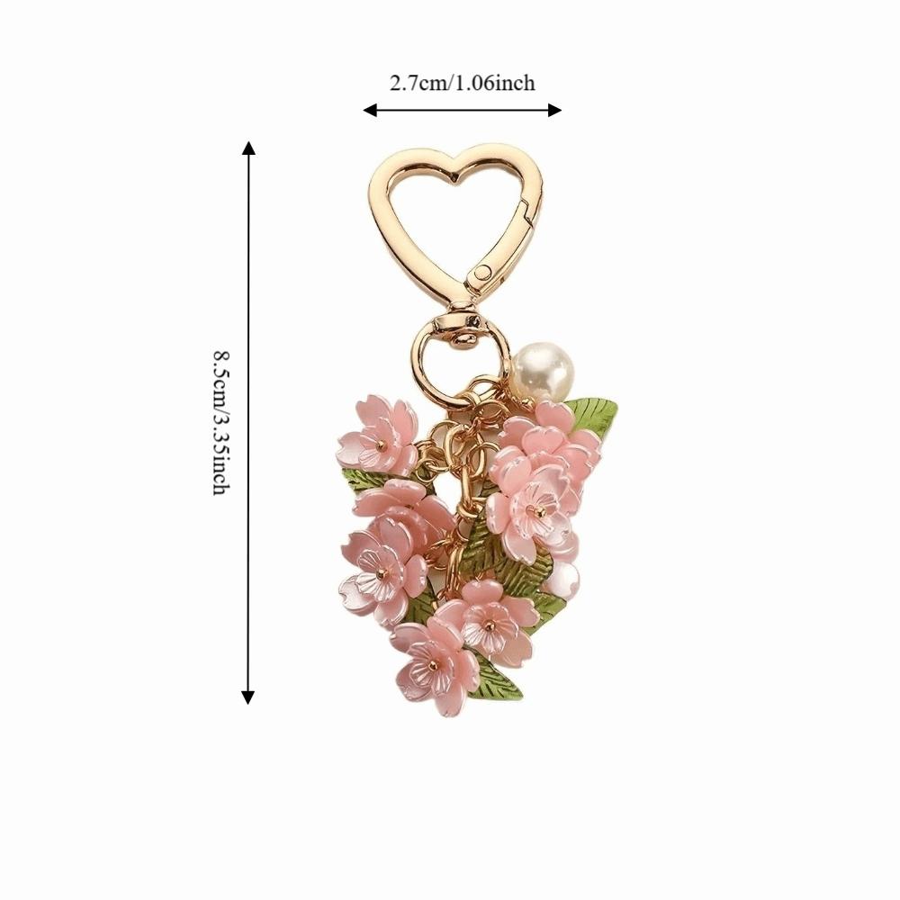 Porte-clés Romantique en Forme de Cœur Élégant Pendentif Fleur Charme Tendance pour Sac Accessoire de Sac à Dos