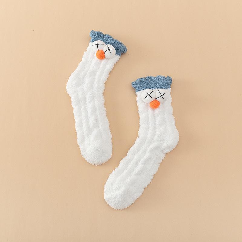 

Female Autumn and Winter Thickened Warm Lovely Cartoon Coral Velvet Sleeping Moon Socks 1 pair белый