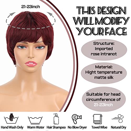 MISS WIG Krátké červené pixie paruky pro ženy Syntetické červené Pixie střih paruka Denní móda Syntetické vlnité červené Pixie střih paruky