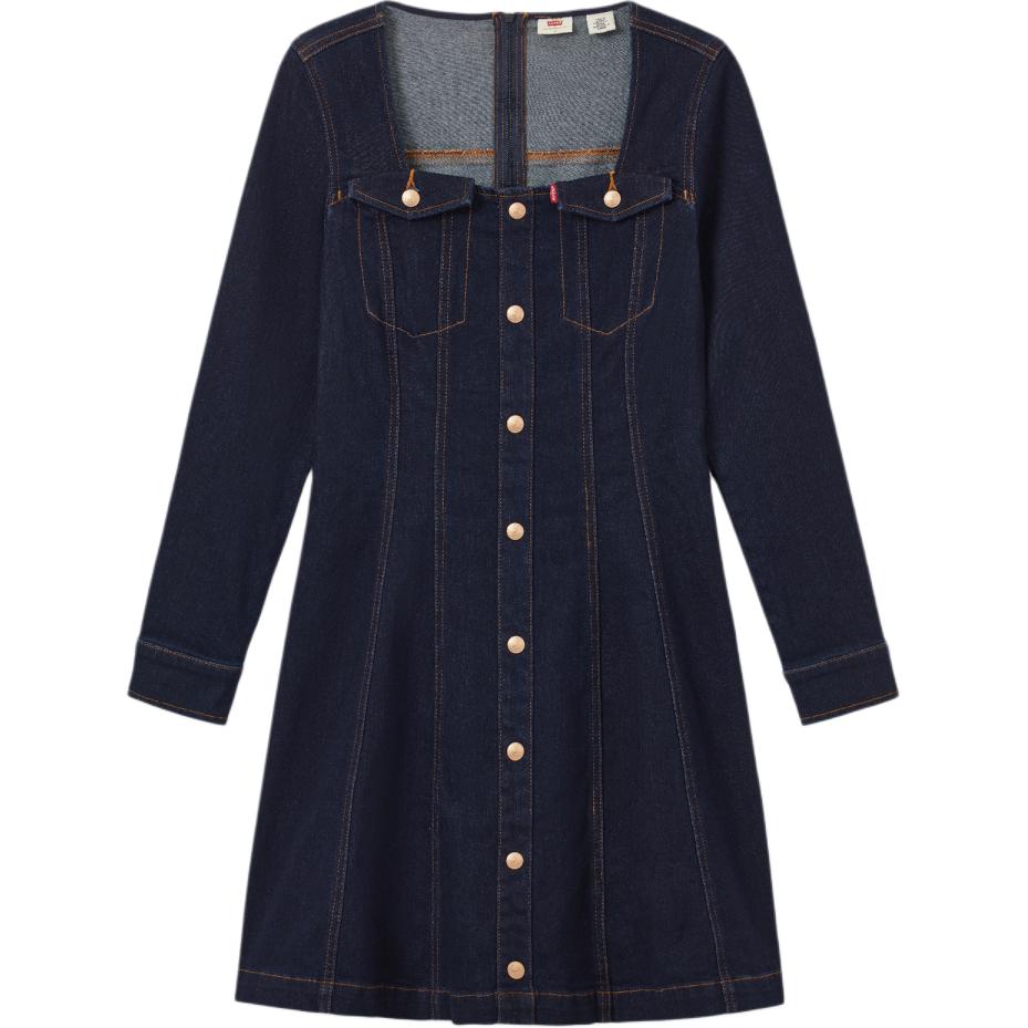 

Levis Простое Удобное Приталенное Джинсовое Платье с Длинным Рукавом Женские Платья Темно-синий 001BX-0000 S