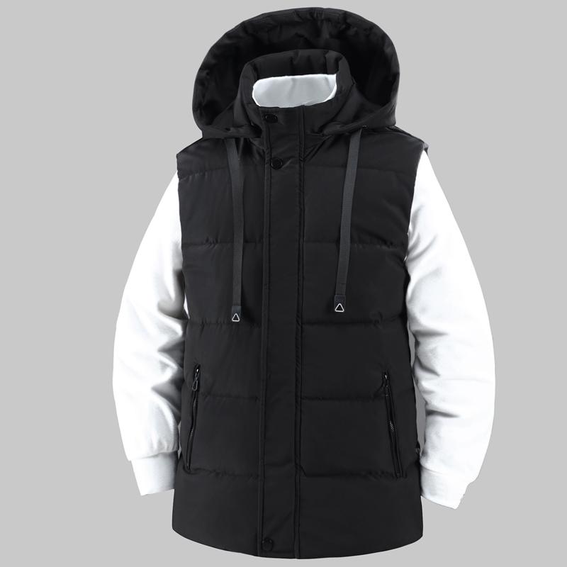 

Модные зимние безрукавные парки для мужчин, теплый жилет с капюшоном, больших размеров, повседневная толстая верхняя одежда, мужские куртки 6XL(95kg-105kg) чёрный