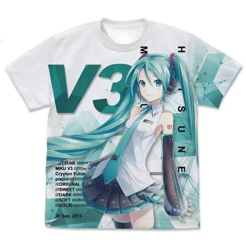 Hatsune Miku HATSUNE MIKU V3 Ver.3.0 Anime Cos Animation Short Sleeve 3D Men s and Women s Same T-shirt S