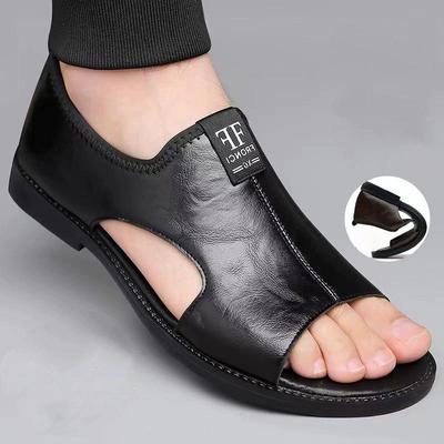 Sandalias casuales sin cordones para hombre, zapatos negros con punta abierta y suela de goma, sandalias con tiras para uso al aire libre en primavera y verano