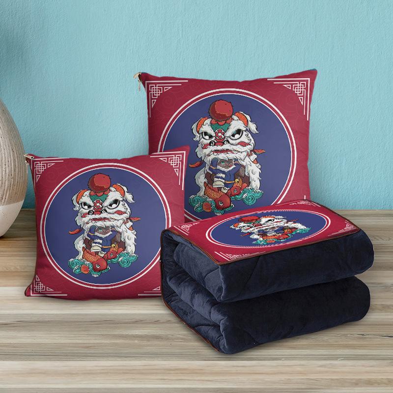 Custom Cartoon Plush Throw Pillow Blanket with Fleece Lining