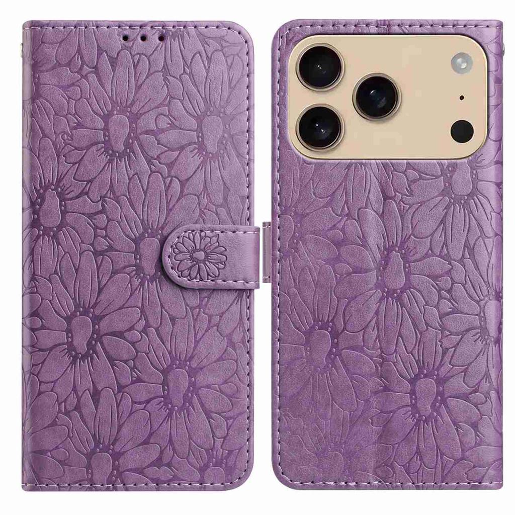 10-Color Daisy Embossed Flip Card Case for iPhone 7-17 Series