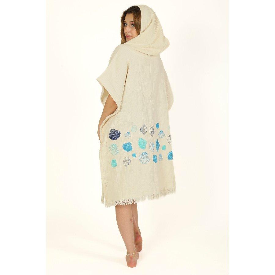 Women Hooded Wrap Cotton Muslin Fabric Beach Wear Or Casual Wear/Cover-Ups Multipurpose Poncho