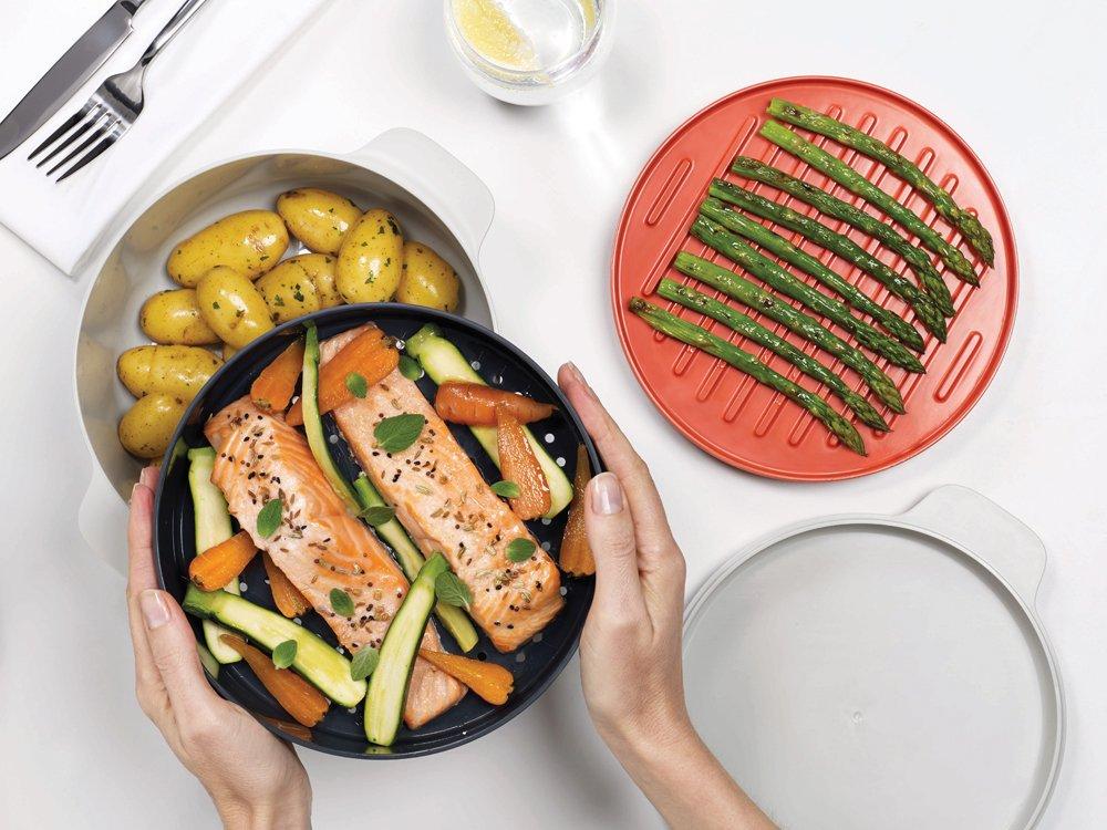 Joseph Joseph Microwave Stackable Cooking Set, Stone/Orange, M-Cuisine Plastic, 45001, 4-Piece Set [Authentic]