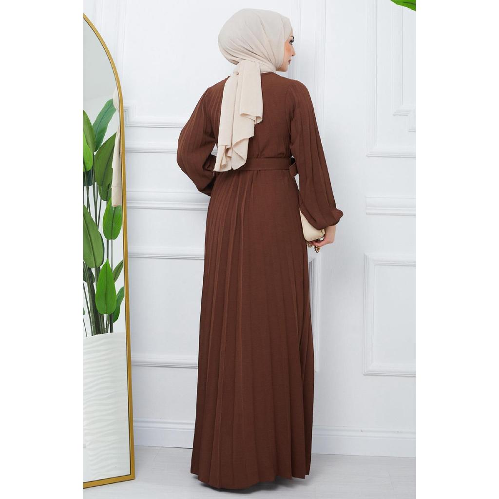 Belted Pleated Aerobin Dress Khaki Hm2339