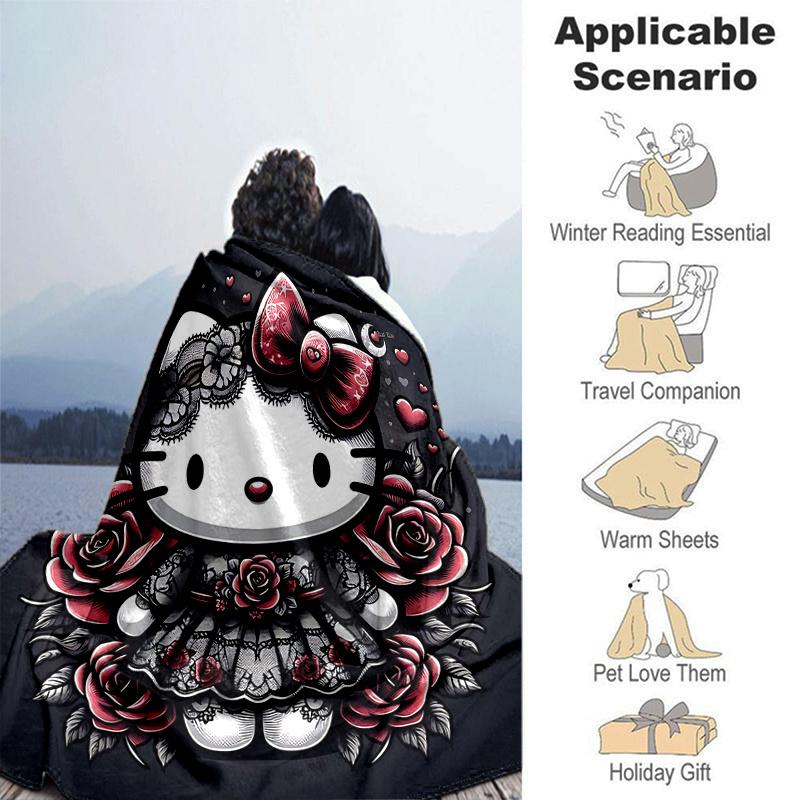 1pc Rose Hello Kitty Blanket, Soft Throw for Room Decor, Perfect Gift Idea for Family and Friend, Living Room, Travel, Camping, Car Blankets, Beach, O