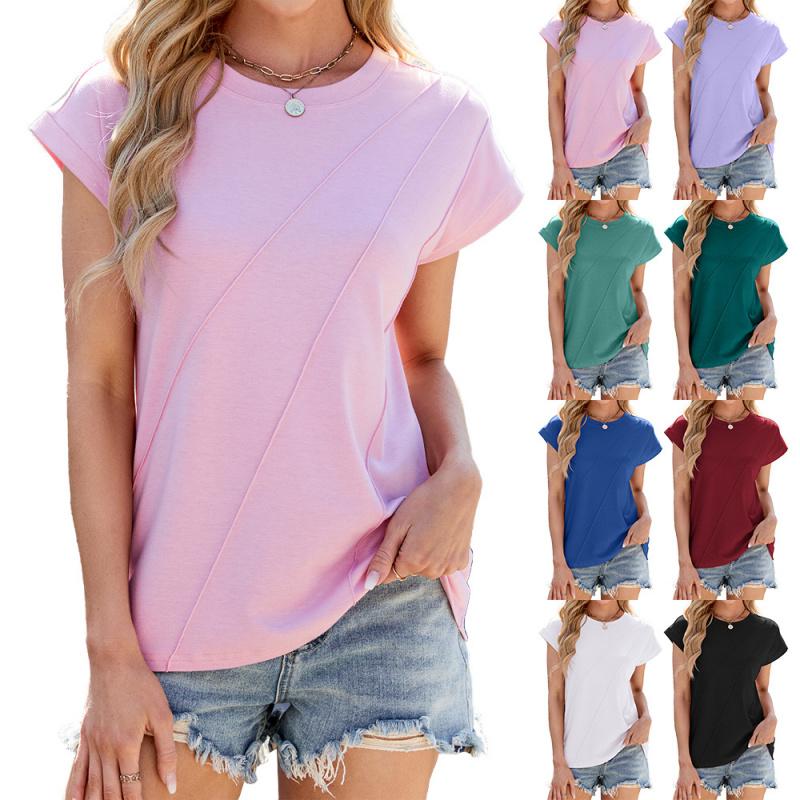 2026 Spring/Summer New Solid Color Round Neck Loose Short Sleeve Women's T-Shirt Casual Top