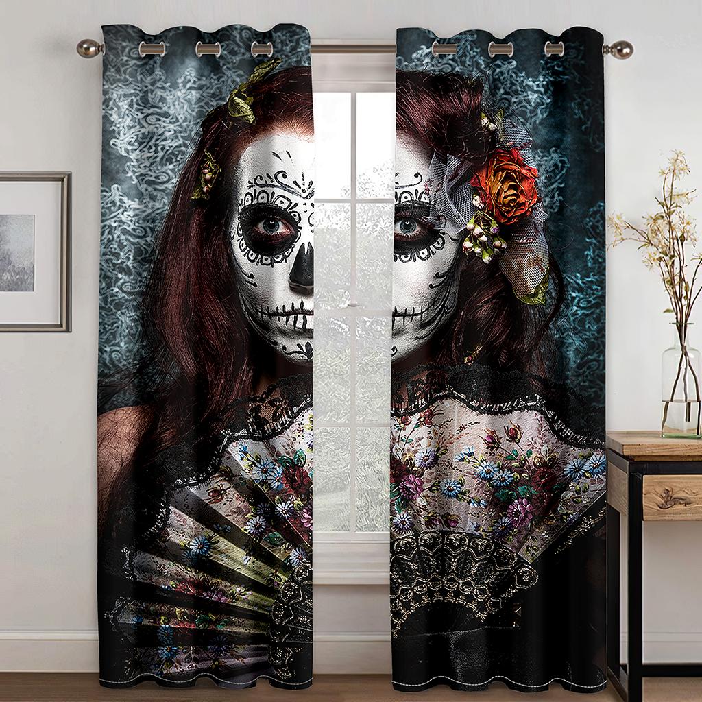 

Pirate Couple Sexy Skeleton Beauty Punk Ebony Shading Bedchamber Kitchen Winodw Drapes Collection for Livingroom Space 2 Panels Free Shiping 100W130H(CM)40x51in&Rod Pocket