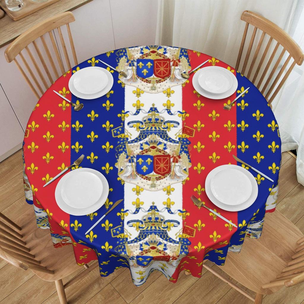 Classic French Flag Fleur De Lys Round Tablecloths 60 Inches Royal Standard Napoleon Table Cover for Dining Table Cloth