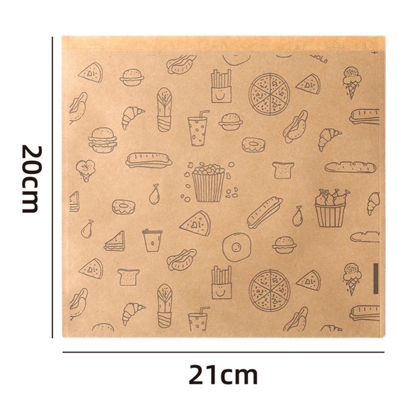 A03F-100Pcs Greaseproof Baking Paper Bag Disposable Packaging Dessert Sandwich Burger Package Kitchen Accessories
