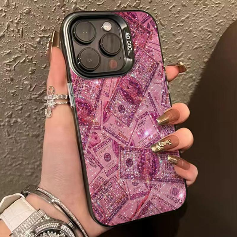 Pink Printed Dollar Bills Phone Case for iPhone 17 16 15 14 13 12 11 16E Series Pro Max Plus Double Layer Protection