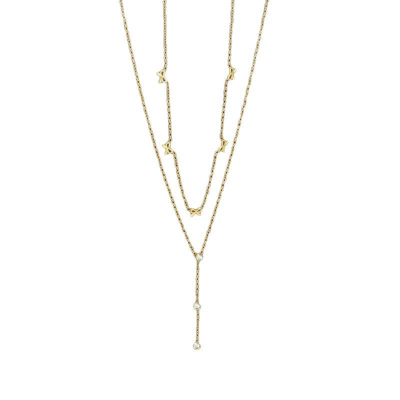 Minimalist Stainless Steel Women's Double Layer Bracelet & Necklace Set - Fashionable, Individualistic, Stackable Jewelry.