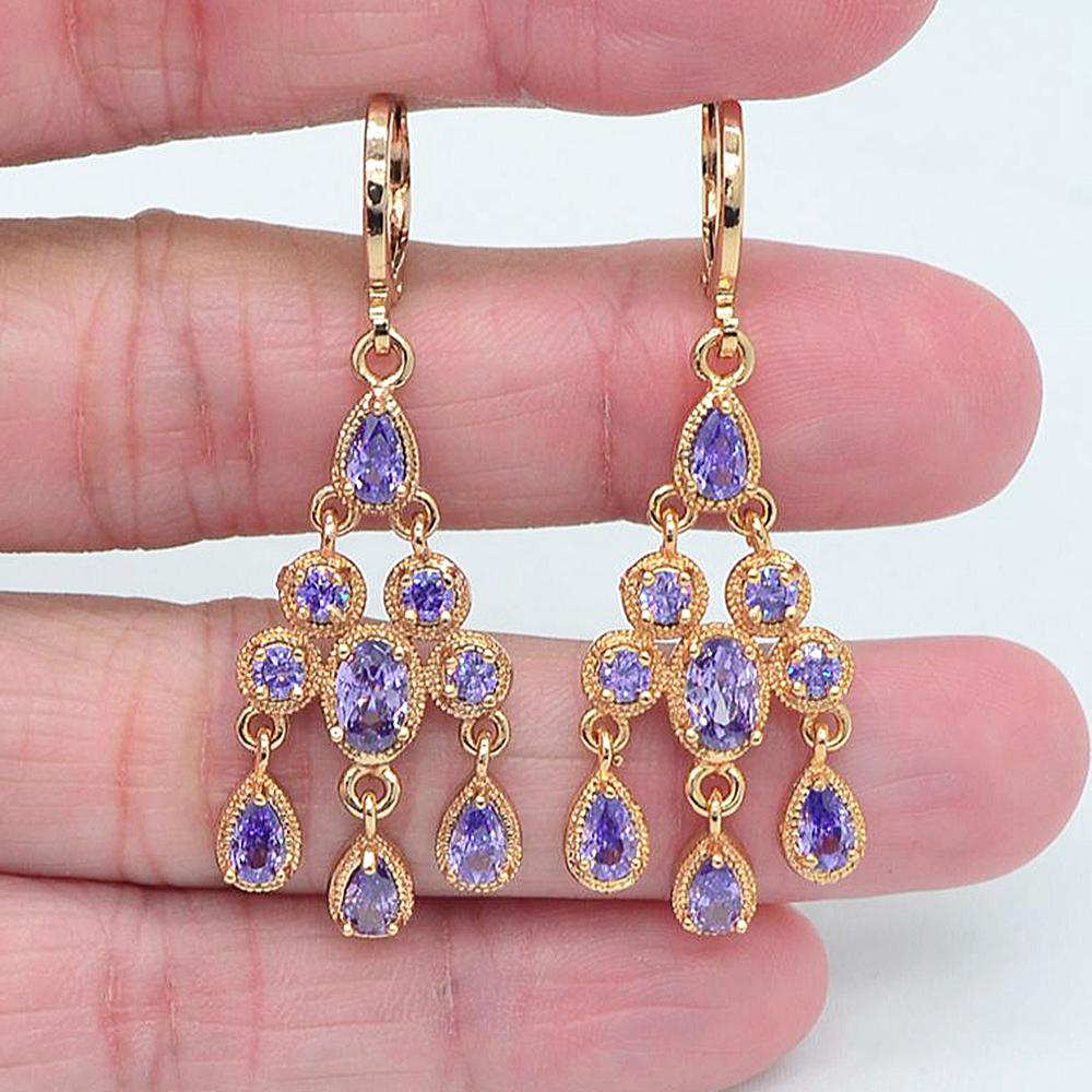 

Fashion Jewelry Gold Color Red CZ Zircon Palace Chandelier Wedding Earrings for Women фіолетовий