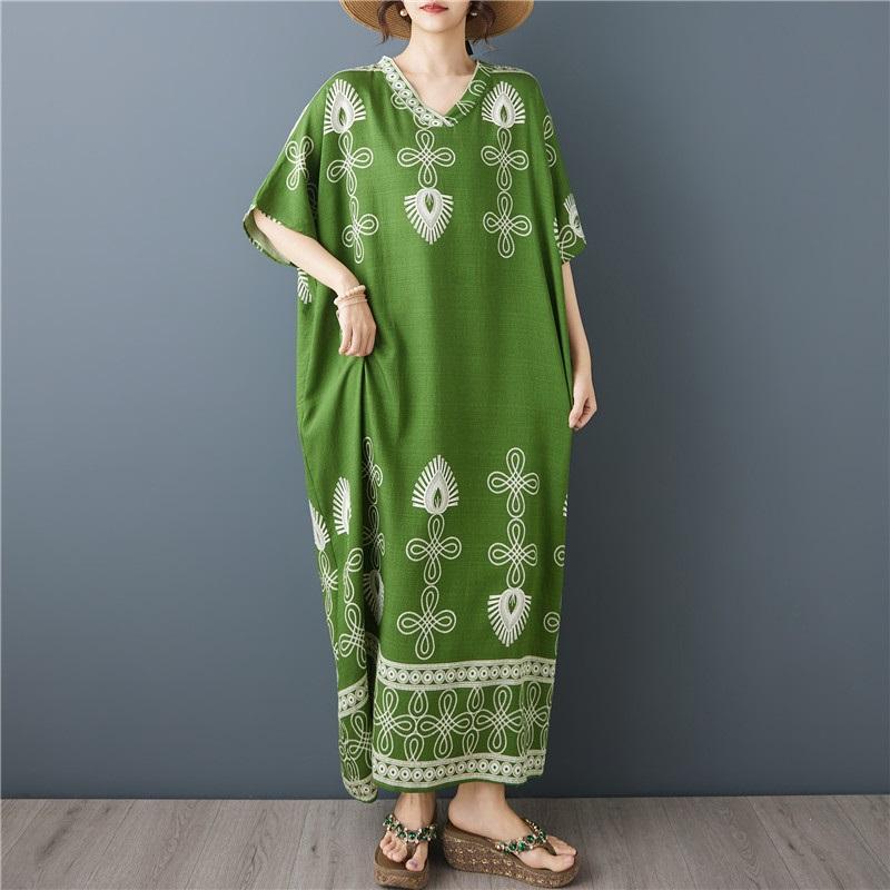Short Sleeve Plus Size Cotton Vintage Floral New In Dresses for Women Casual Loose Long Summer Dress