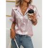 Women Lapel Short Sleeve Shirt Metallic Shiny Fabric Single Breasted Loose Vacation Casual Blouse