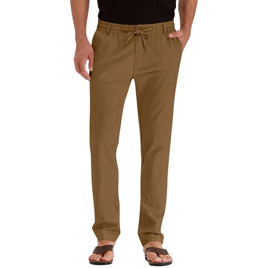 Macacão masculino com cordão, calças casuais com vários bolsos, calças de caminhada, calças de sarja de algodão