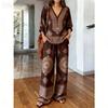 1116 New V-neck Wide-leg Pants Set, European and American Fashion Style Women's Simple Casual Two-piece Set Women's